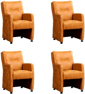 ShopX Leren eetkamerfauteuil sharp, bruin leer, bruine keukenstoelen