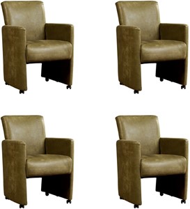 ShopX Leren eetkamerfauteuil elegant, groen leer, groene keukenstoelen
