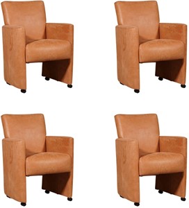 ShopX Leren eetkamerfauteuil elegant, oranje leer, oranje keukenstoelen