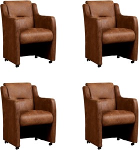 ShopX Leren eetkamerfauteuil mass, bruin leer, bruine keukenstoelen