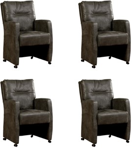 ShopX Leren eetkamerfauteuil sharp, grijs leer, grijze keukenstoelen
