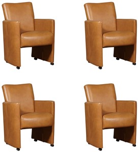 ShopX Leren eetkamerfauteuil elegant, bruin leer, bruine keukenstoelen