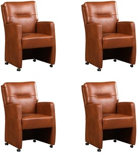 ShopX Leren eetkamerfauteuil sharp, bruin leer, bruine keukenstoelen