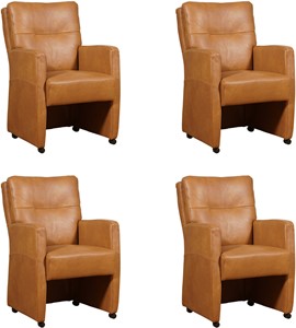 ShopX Leren eetkamerfauteuil sharp, bruin leer, bruine keukenstoelen