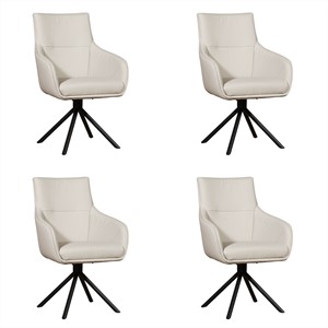 ShopX Leren eetkamerstoel fancy, crème leer, crème keukenstoelen