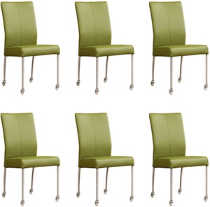 ShopX Leren eetkamerstoel comfort met wieltjes, groen leer, groene keukenstoelen