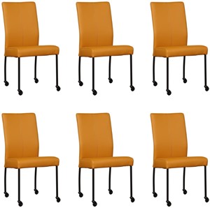 ShopX Leren eetkamerstoel comfort met wieltjes, geel leer, gele keukenstoelen