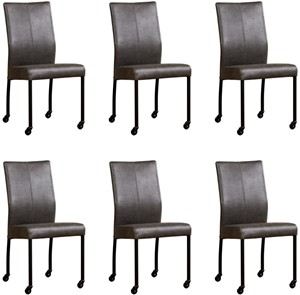 ShopX Leren eetkamerstoel comfort met wieltjes, grijs leer, grijze keukenstoelen