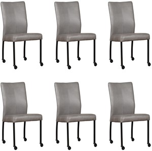 ShopX Leren eetkamerstoel comfort met wieltjes, grijs leer, grijze keukenstoelen