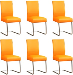 ShopX Leren eetkamerstoel remix, oranje leer, oranje keukenstoelen