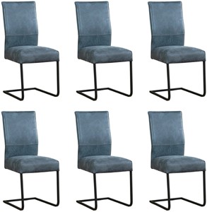 ShopX Leren eetkamerstoel remix, blauw leer, blauwe keukenstoelen