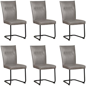 ShopX Leren eetkamerstoel retro, grijs leer, grijze keukenstoelen