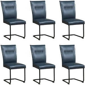 ShopX Leren eetkamerstoel retro, blauw leer, blauwe keukenstoelen