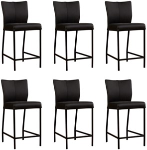 ShopX Leren barstoel revolt laag, zwart leer, zwarte barkruk