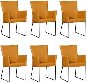 ShopX Leren eetkamerstoel mate met armleuning, geel leer, gele keukenstoelen