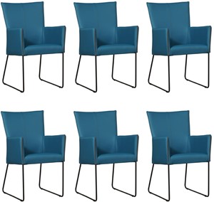ShopX Leren eetkamerstoel mate met armleuning, turquoise leer, turquoise keukenstoelen