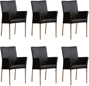 ShopX Leren eetkamerstoel comfort met armleuning, zwart leer, zwarte keukenstoelen
