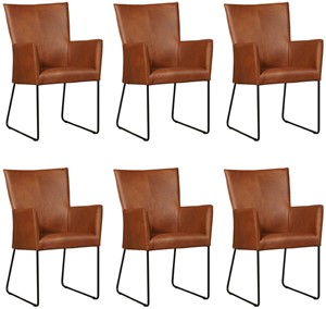 ShopX Leren eetkamerstoel mate met armleuning, bruin leer, bruine keukenstoelen