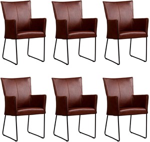 ShopX Leren eetkamerstoel mate met armleuning, bruin leer, bruine keukenstoelen