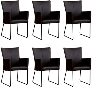 ShopX Leren eetkamerstoel mate met armleuning, bruin leer, bruine keukenstoelen