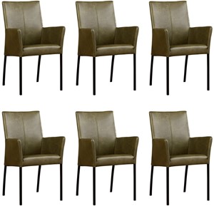 ShopX Leren eetkamerstoel comfort met armleuning, groen leer, groene keukenstoelen