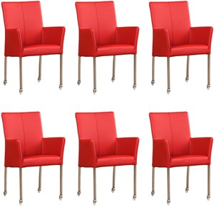 ShopX Leren eetkamerstoel comfort met wieltjes en armleuning, rood leer, rode keukenstoelen