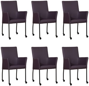 ShopX Leren eetkamerstoel comfort met wieltjes en armleuning, paars leer, paarse keukenstoelen
