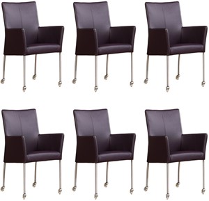 ShopX Leren eetkamerstoel comfort met wieltjes en armleuning, paars leer, paarse keukenstoelen
