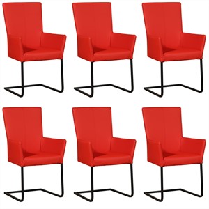 ShopX Leren eetkamerstoel dare met armleuning, rood leer, rode keukenstoelen