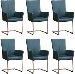 ShopX Leren eetkamerstoel dry met armleuning, blauw leer, blauwe keukenstoelen