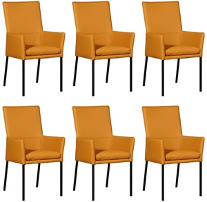 ShopX Leren eetkamerstoel royal met armleuning, geel leer, gele keukenstoelen