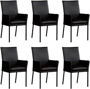 ShopX Leren eetkamerstoel royal met armleuning, zwart leer, zwarte keukenstoelen