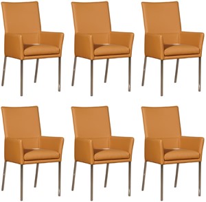 ShopX Leren eetkamerstoel royal met armleuning, bruin leer, bruine keukenstoelen