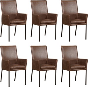 ShopX Leren eetkamerstoel royal met armleuning, bruin leer, bruine keukenstoelen