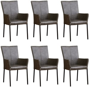 ShopX Leren eetkamerstoel daily met armleuning, grijs leer, grijze keukenstoelen