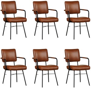 ShopX Leren eetkamerstoel solid met armleuning, bruin leer, bruine keukenstoelen