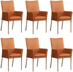 ShopX Leren eetkamerstoel royal met armleuning, bruin leer, bruine keukenstoelen