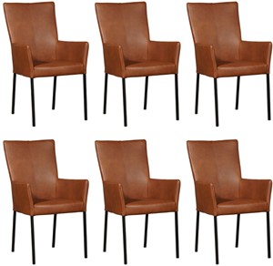 ShopX Leren eetkamerstoel daily met armleuning, bruin leer, bruine keukenstoelen