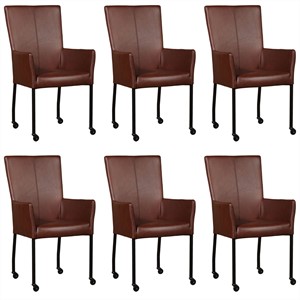 ShopX Leren eetkamerstoel deal met armleuning, bruin leer, bruine keukenstoelen