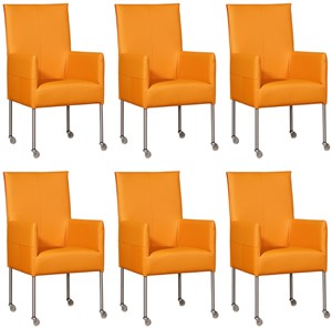 ShopX Leren eetkamerstoel spark, oranje leer, oranje keukenstoelen