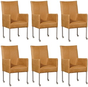 ShopX Leren eetkamerstoel spark, bruin leer, bruine keukenstoelen