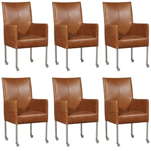 ShopX Leren eetkamerstoel spark, bruin leer, bruine keukenstoelen