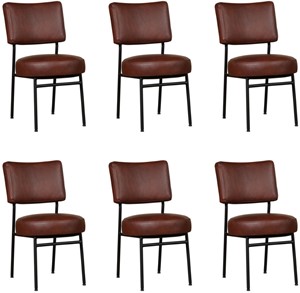 ShopX Leren eetkamerstoel rondo, bruin leer, bruine keukenstoelen