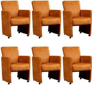 ShopX Leren eetkamerfauteuil elegant, bruin leer, bruine keukenstoelen