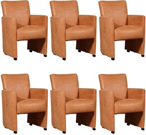 ShopX Leren eetkamerfauteuil elegant, oranje leer, oranje keukenstoelen