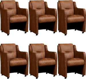 ShopX Leren eetkamerfauteuil mass, bruin leer, bruine keukenstoelen