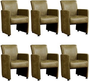 ShopX Leren eetkamerfauteuil elegant, groen leer, groene keukenstoelen