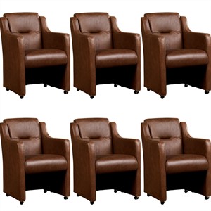 ShopX Leren eetkamerfauteuil mass, bruin leer, bruine keukenstoelen