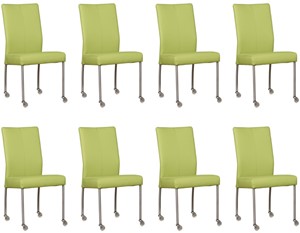 ShopX Leren eetkamerstoel comfort met wieltjes, groen leer, groene keukenstoelen