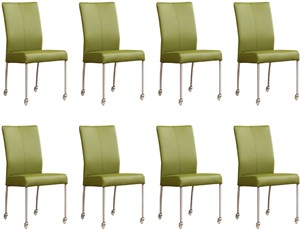 ShopX Leren eetkamerstoel comfort met wieltjes, groen leer, groene keukenstoelen
